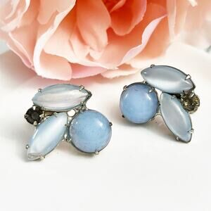 Vintage Sky Blue Moonglow Screw Back Cluster Earrings